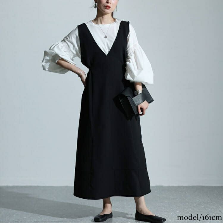 大きいサイズ レディース サイドベルトVネックジャンパースカート　sw-0635