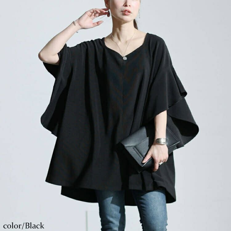 大きいサイズ レディース ハートネックバタフライスリーブプルオーバー　sw-0634