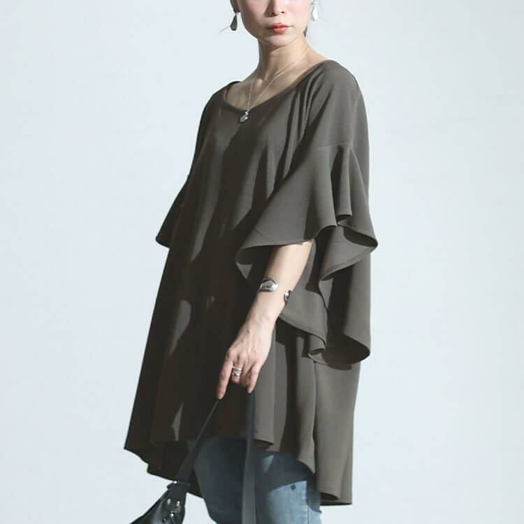 大きいサイズ レディース ハートネックバタフライスリーブプルオーバー　sw-0634 グレー