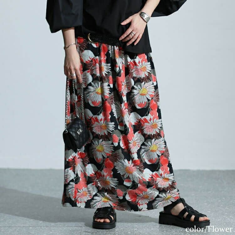 大きいサイズ レディース レトロ花柄カットスカート　sw-0625