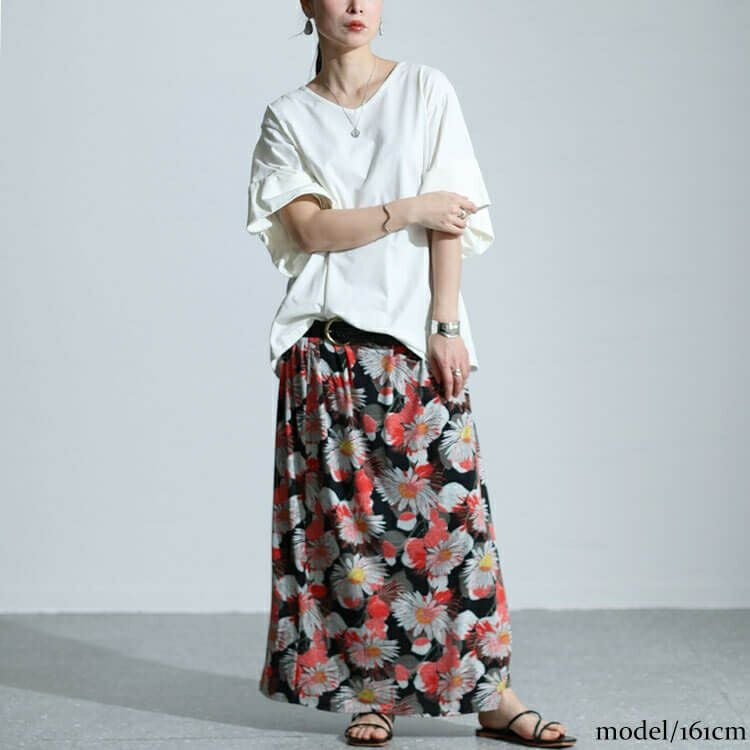 大きいサイズ レディース レトロ花柄カットスカート　sw-0625