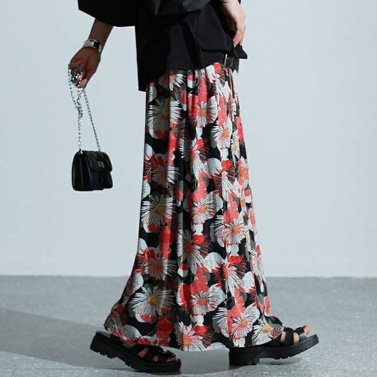 大きいサイズ レディース レトロ花柄カットスカート　sw-0625