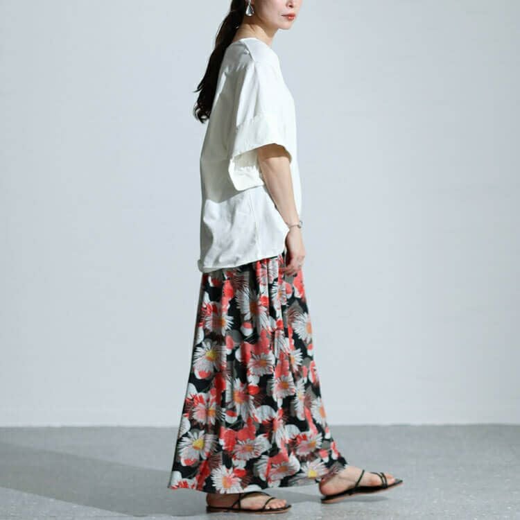 大きいサイズ レディース レトロ花柄カットスカート　sw-0625