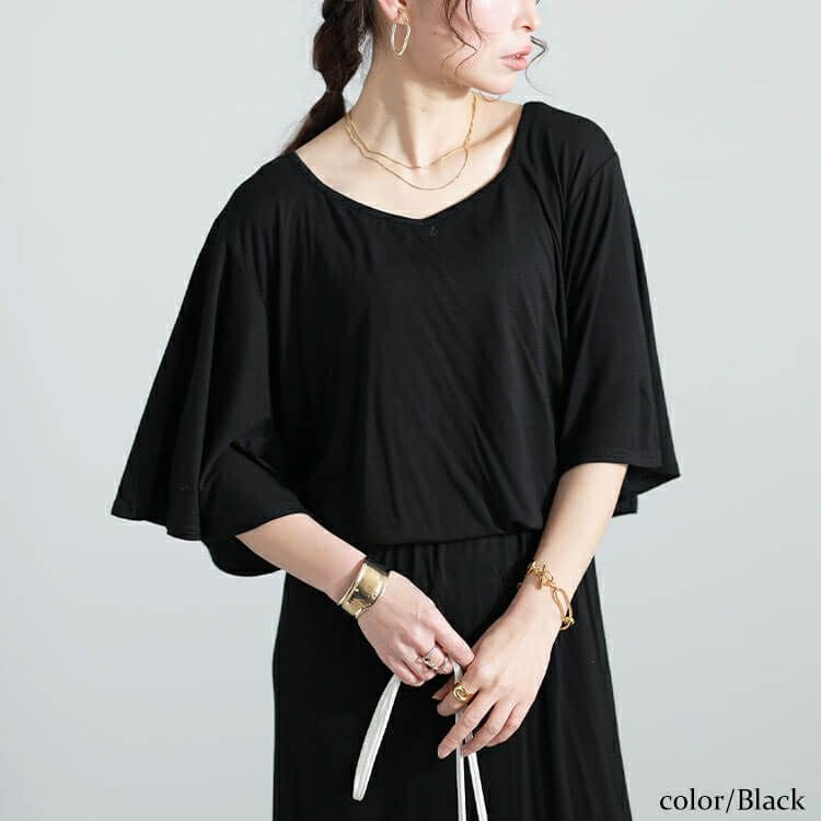 大きいサイズ レディース 接触冷感ケープスリーブハートネックワンピース　sw-0620