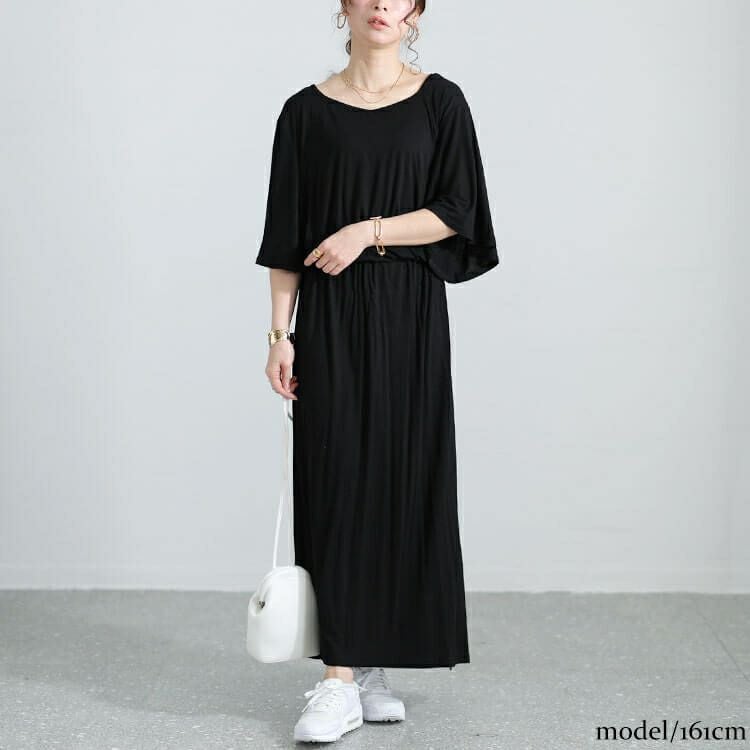 大きいサイズ レディース 接触冷感ケープスリーブハートネックワンピース　sw-0620