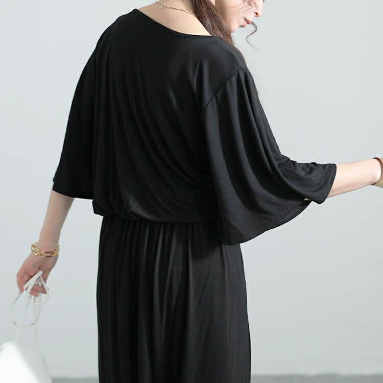 大きいサイズ レディース 接触冷感ケープスリーブハートネックワンピース　sw-0620