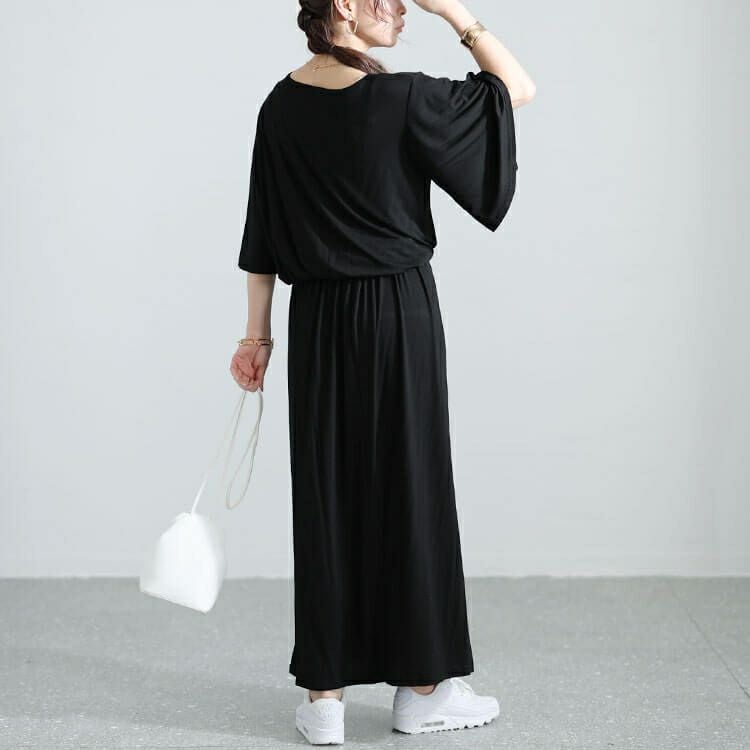 大きいサイズ レディース 接触冷感ケープスリーブハートネックワンピース　sw-0620