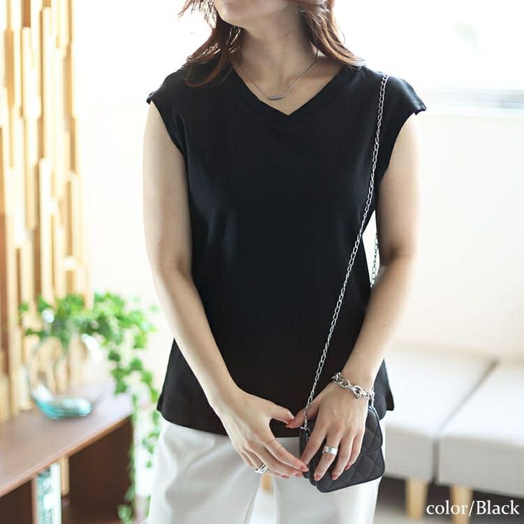 大きいサイズ レディース フレンチスリーブVネックリブトップス　wk-0429 【メール便可】