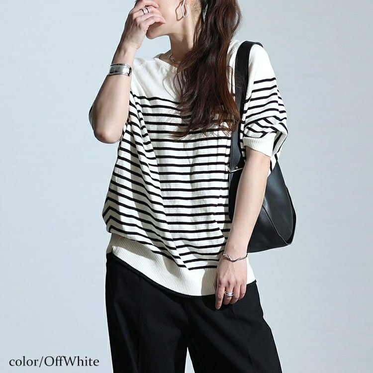 大きいサイズ レディース パネルボーダードルマンニット　wn-0212 【メール便可】