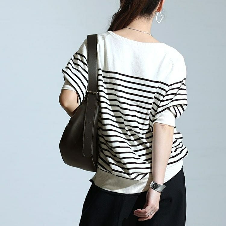 大きいサイズ レディース パネルボーダードルマンニット　wn-0212 【メール便可】