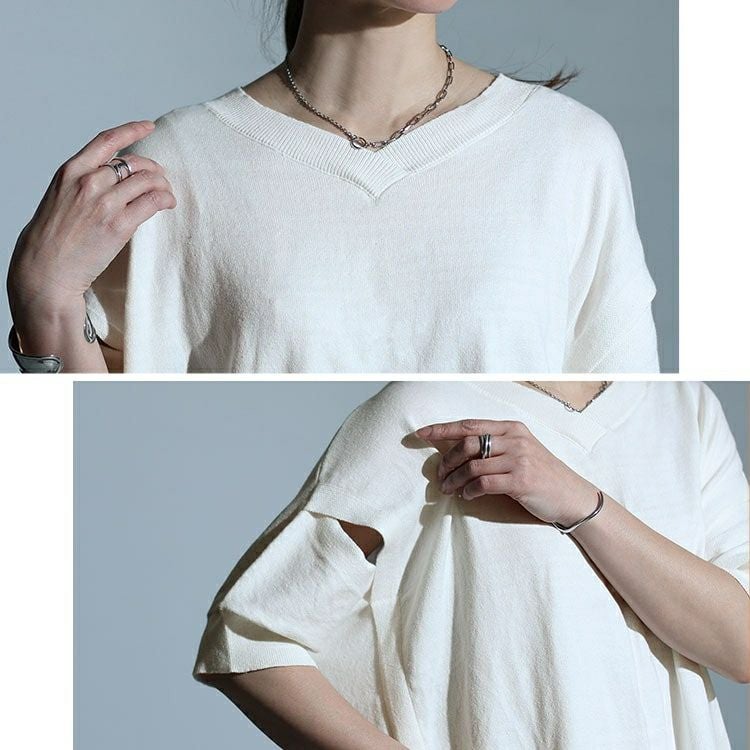 大きいサイズ レディース カットアウトスリーブVネックニット　wn-0210 【メール便可】