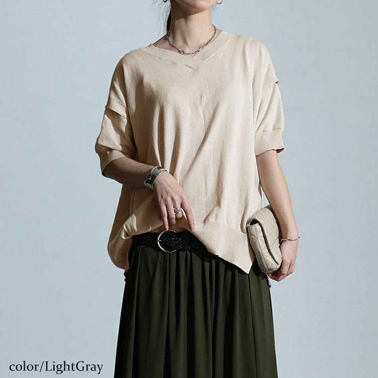 大きいサイズ レディース カットアウトスリーブVネックニット　wn-0210 【メール便可】