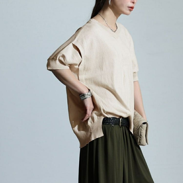 大きいサイズ レディース カットアウトスリーブVネックニット　wn-0210 【メール便可】