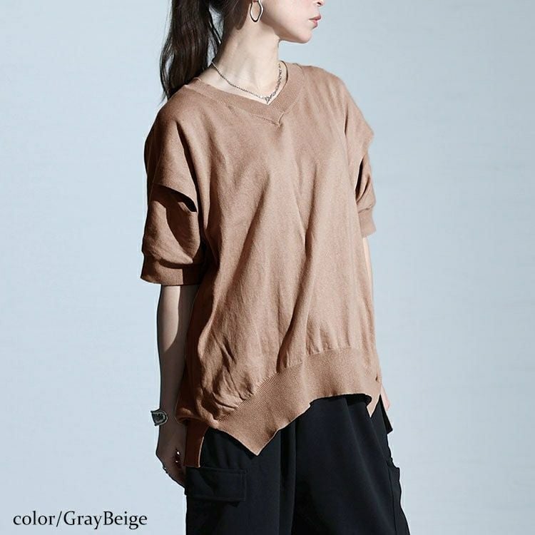 大きいサイズ レディース カットアウトスリーブVネックニット　wn-0210 【メール便可】