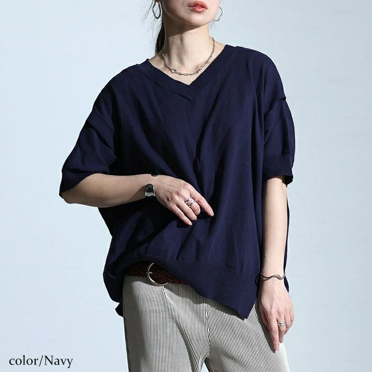 大きいサイズ レディース カットアウトスリーブVネックニット　wn-0210 【メール便可】