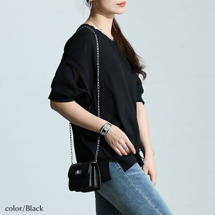 大きいサイズ レディース カットアウトスリーブVネックニット　wn-0210 【メール便可】