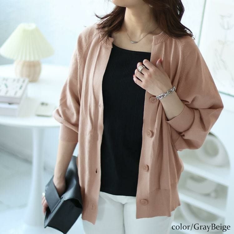 大きいサイズ レディース キーネックドルマンカーディガン　wn-0206 グレーベージュ