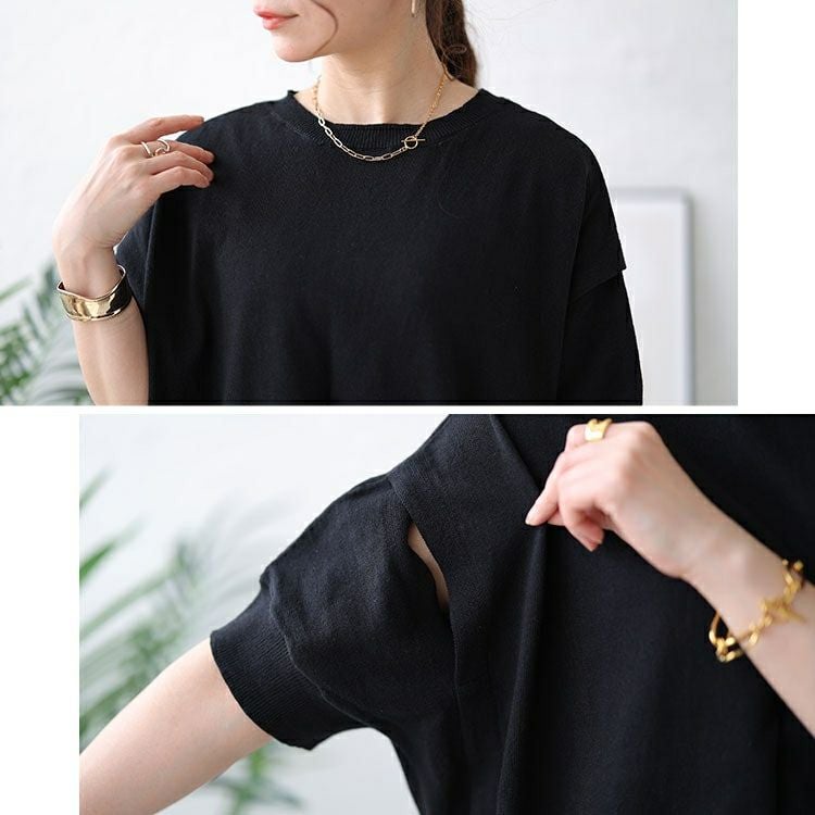 大きいサイズ レディース カットアウトスリーブラウンドネックニット　wn-0183 【メール便可】