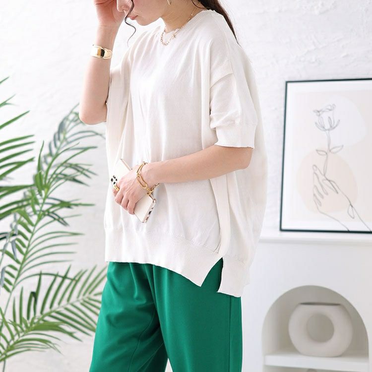 大きいサイズ レディース カットアウトスリーブラウンドネックニット　wn-0183 【メール便可】