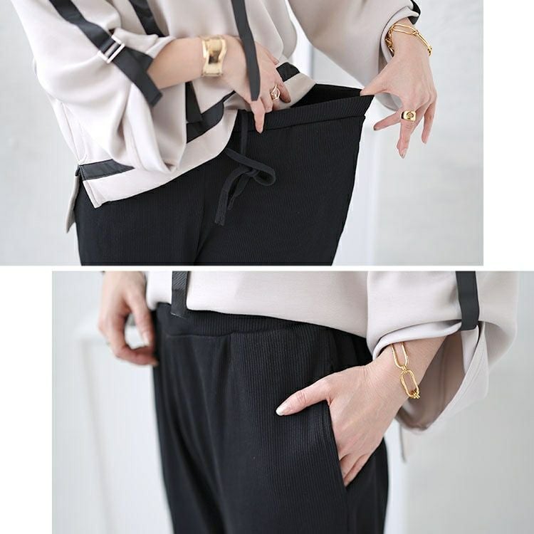 大きいサイズ レディース 裾スリットカットストレートパンツ　wk-0460