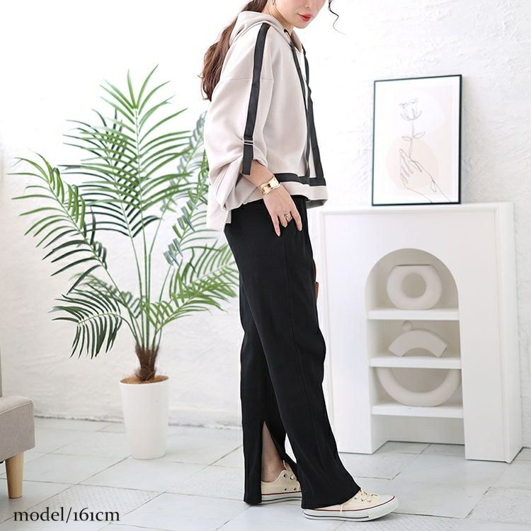 大きいサイズ レディース 裾スリットカットストレートパンツ　wk-0460