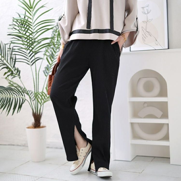 大きいサイズ レディース 裾スリットカットストレートパンツ　wk-0460