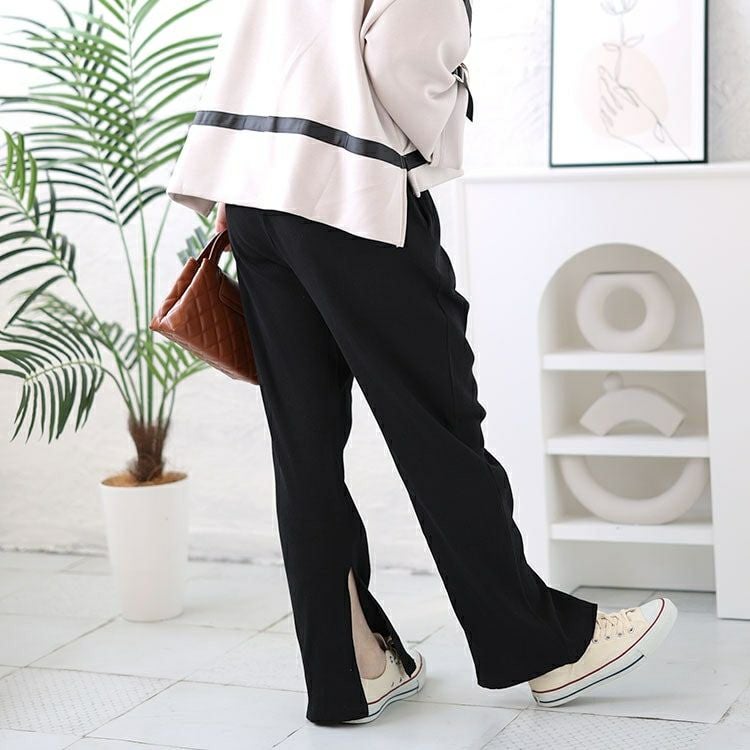 大きいサイズ レディース 裾スリットカットストレートパンツ　wk-0460