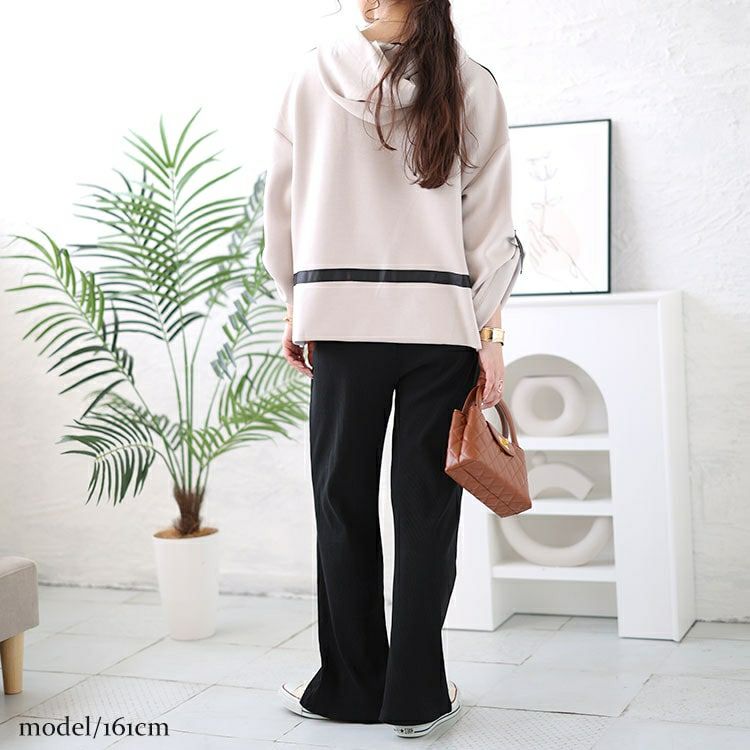 大きいサイズ レディース 裾スリットカットストレートパンツ　wk-0460