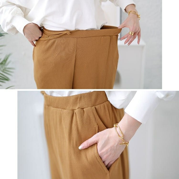 大きいサイズ レディース リブカットワイドパンツ　wk-0459