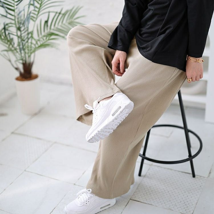 大きいサイズ レディース リブカットワイドパンツ　wk-0459