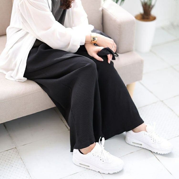 大きいサイズ レディース リブカットワイドパンツ　wk-0459