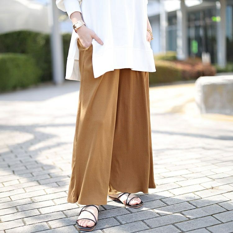 大きいサイズ レディース リブカットワイドパンツ　wk-0459