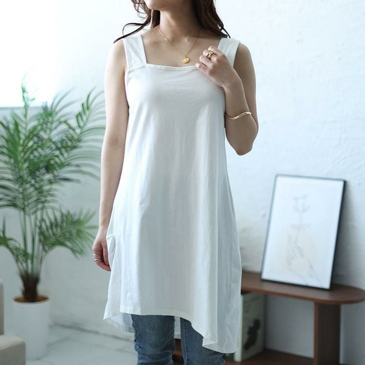 大きいサイズ レディース インナー隠しアシメロングタンクトップ　wk-0428 【メール便可】 オフホワイト