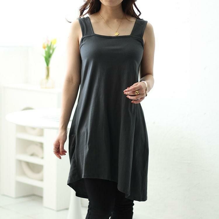 大きいサイズ レディース インナー隠しアシメロングタンクトップ　wk-0428 【メール便可】 チャコールグレー