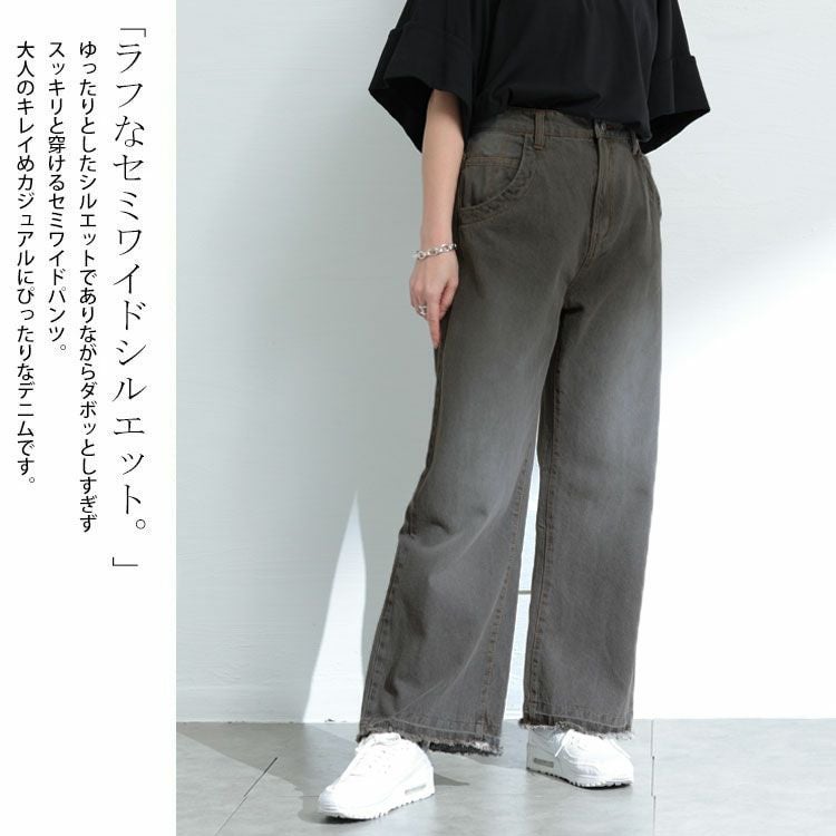 大きいサイズ レディース ヴィンテージ加工セミワイドデニムパンツ　wd-0388