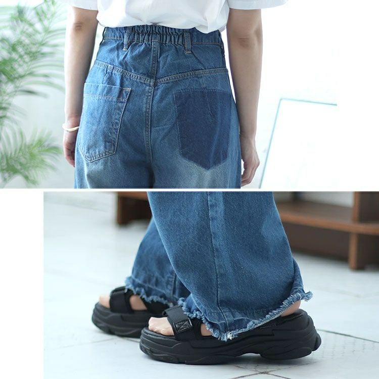 大きいサイズ レディース ヴィンテージ加工セミワイドデニムパンツ　wd-0388
