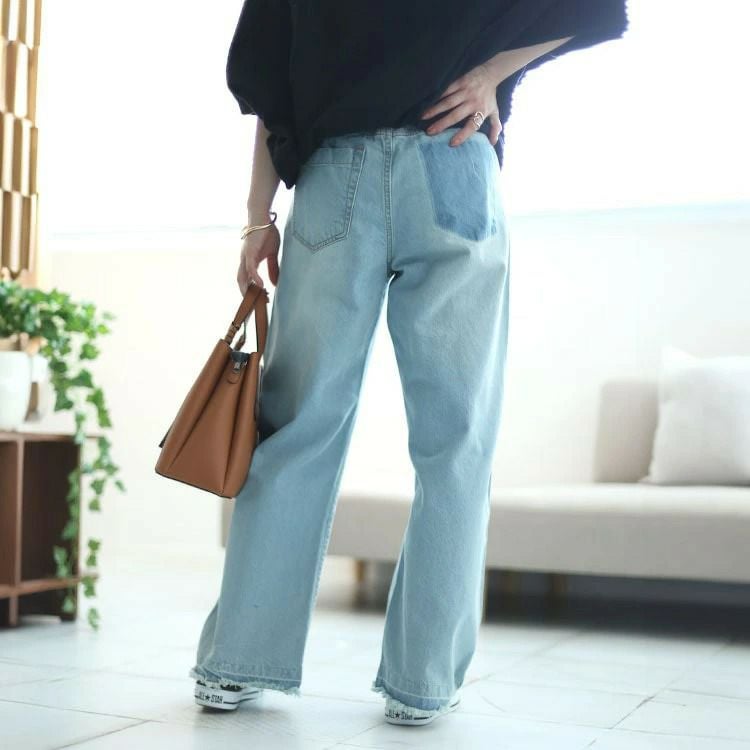 大きいサイズ レディース ヴィンテージ加工セミワイドデニムパンツ　wd-0388