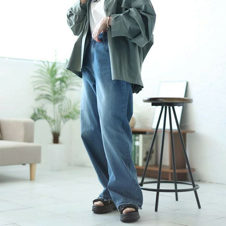 大きいサイズ レディース ヴィンテージ加工セミワイドデニムパンツ　wd-0388