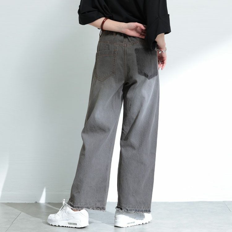 大きいサイズ レディース ヴィンテージ加工セミワイドデニムパンツ　wd-0388