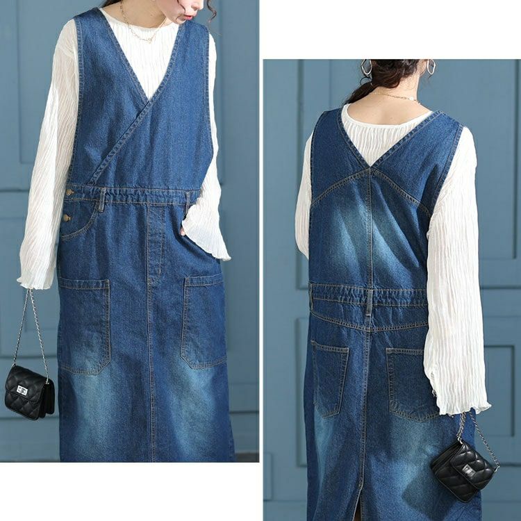 大きいサイズ レディース カシュクールデニムジャンパースカート　wd-0375