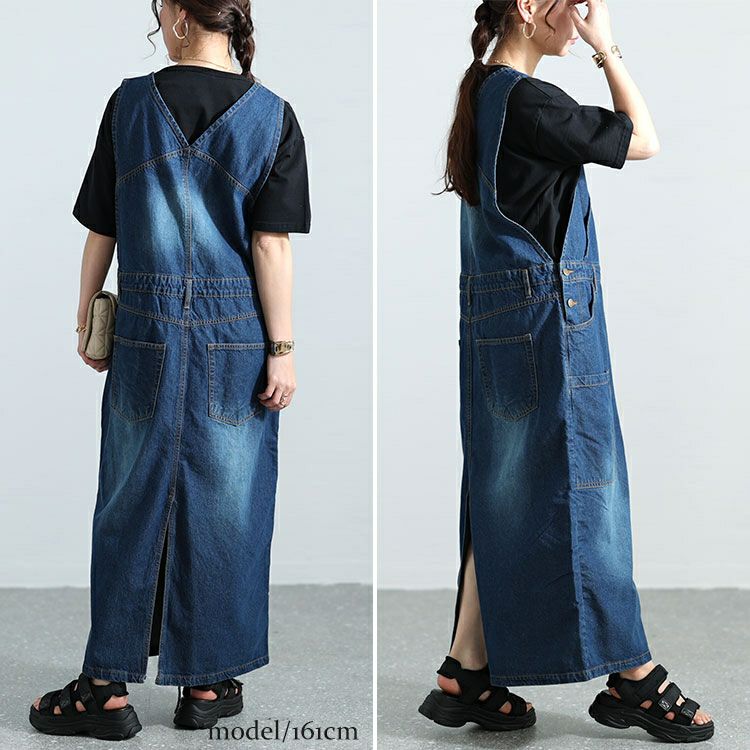 大きいサイズ レディース カシュクールデニムジャンパースカート　wd-0375