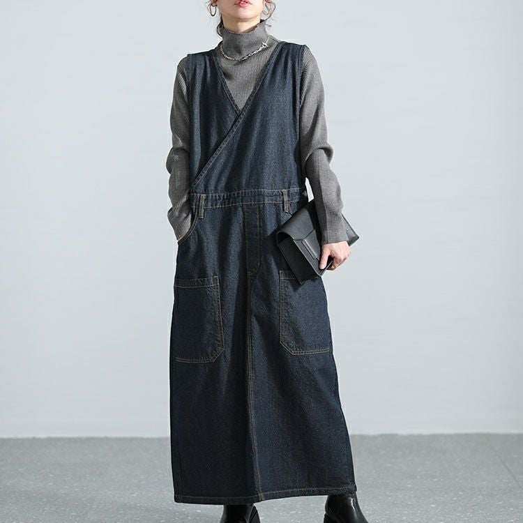 大きいサイズ レディース カシュクールデニムジャンパースカート　wd-0375