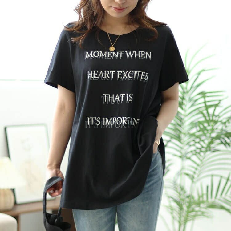 大きいサイズ レディース シャドーロゴチュニックTシャツ　cast-5544002 【メール便可】