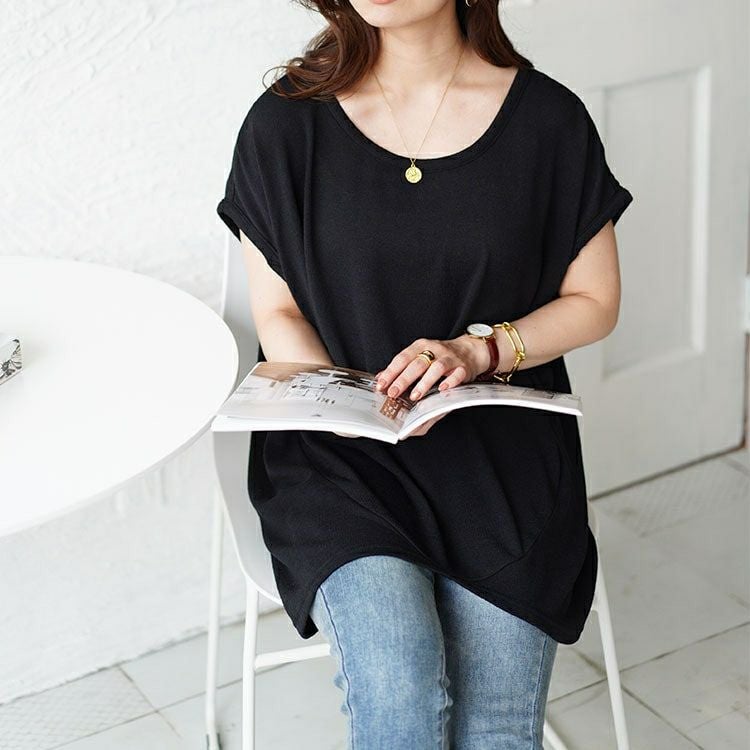 大きいサイズ レディース フレンチスリーブアシメドルマンニット　sfe-0005