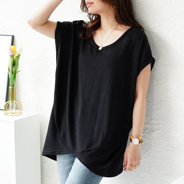 大きいサイズ レディース フレンチスリーブアシメドルマンニット　sfe-0005