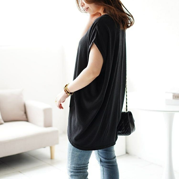 大きいサイズ レディース フレンチスリーブアシメドルマンニット　sfe-0005