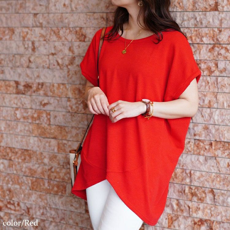 大きいサイズ レディース フレンチスリーブアシメドルマンニット　sfe-0005