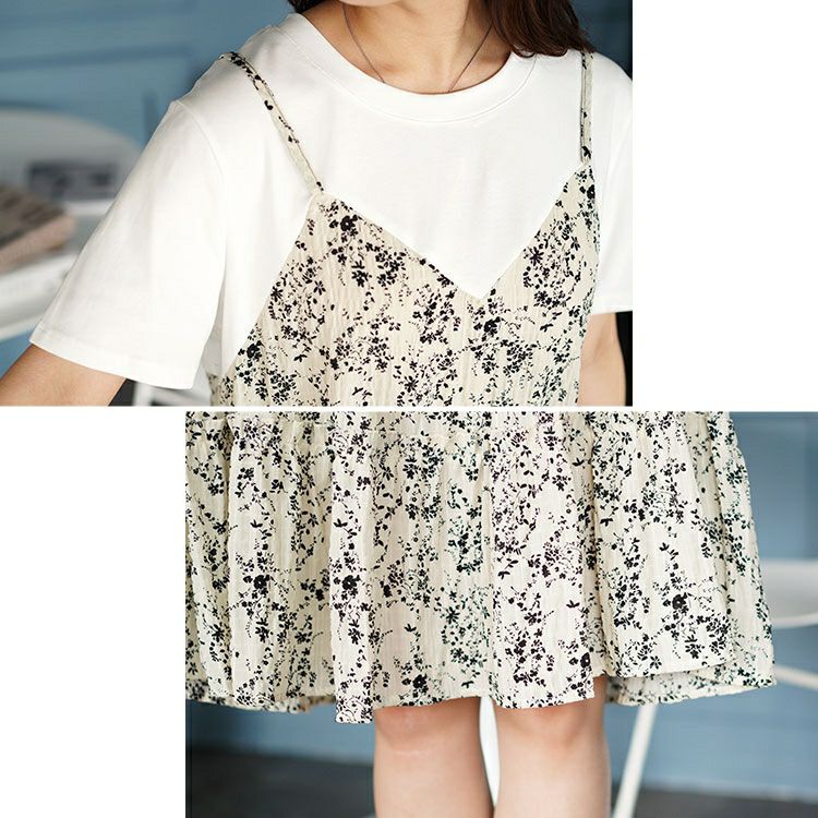 大きいサイズ レディース 小花柄ドッキングキャミワンピース　goldy-1471