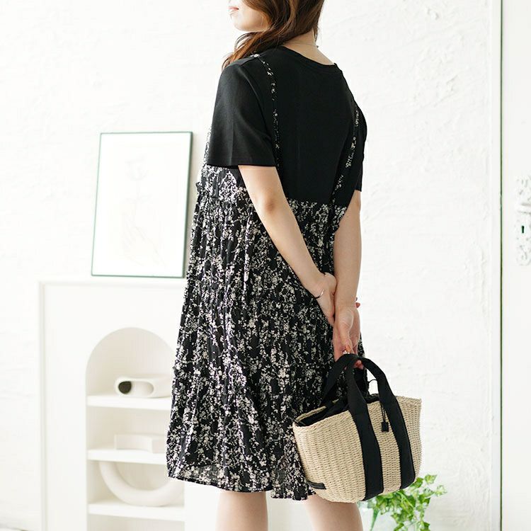 大きいサイズ レディース 小花柄ドッキングキャミワンピース　goldy-1471