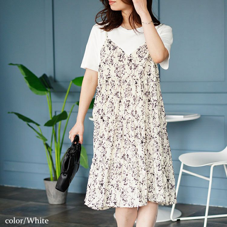 大きいサイズ レディース 小花柄ドッキングキャミワンピース　goldy-1471